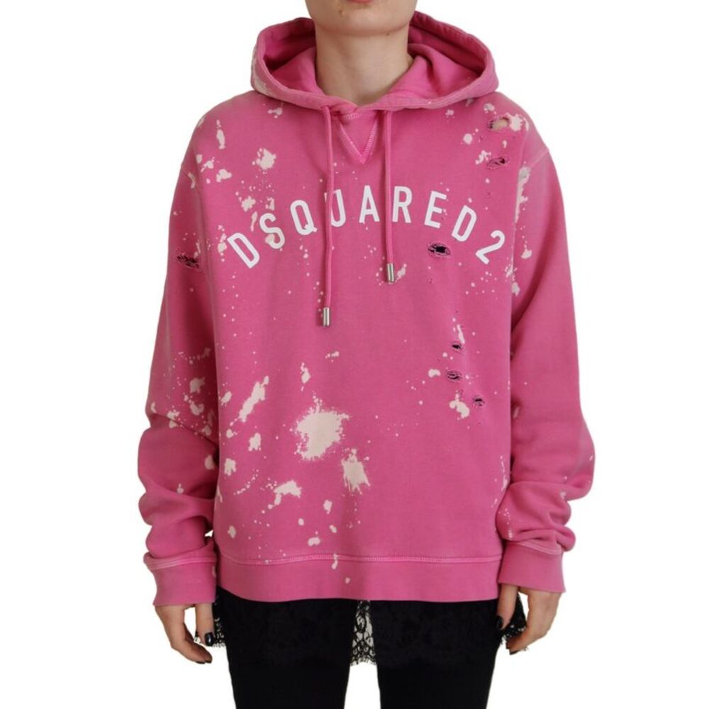 Dsquared² Pink Logo Print Cotton Hoodie Sweatshirt Women's Sweater
